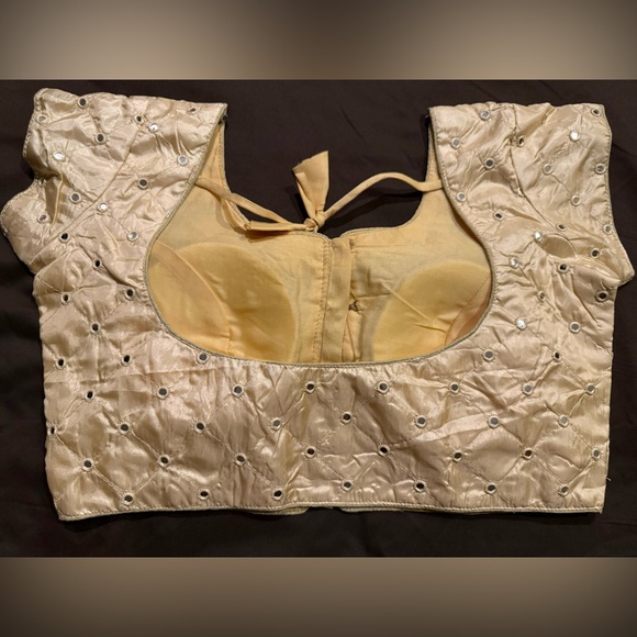 Cream gold mirror work Indian blouse/crop top for lehnga or saree - Picture 3 of 6
